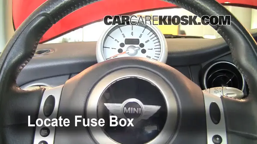 Interior Fuse Box Location: 2004 Mini Cooper S 1.6L 4 Cyl. Supercharged
