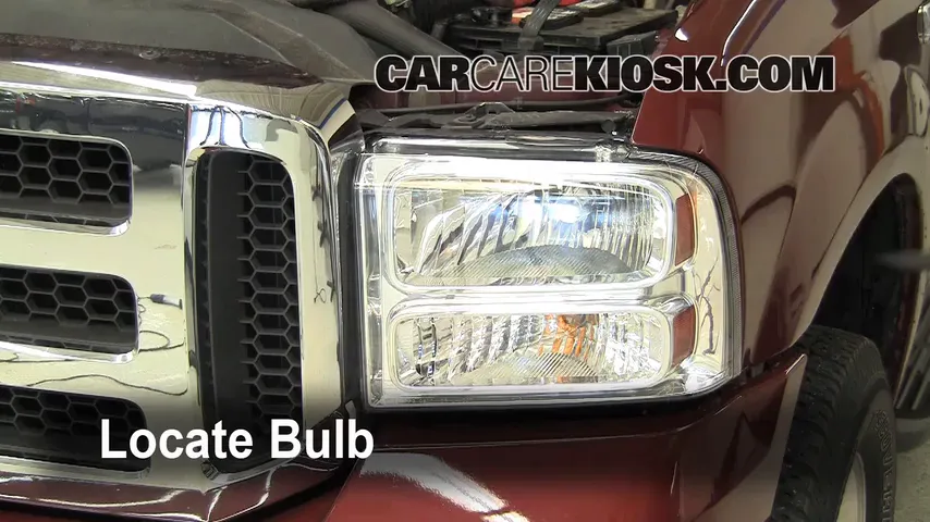 2005 Ford F250 headlight bulb replacement halogen filament inspection